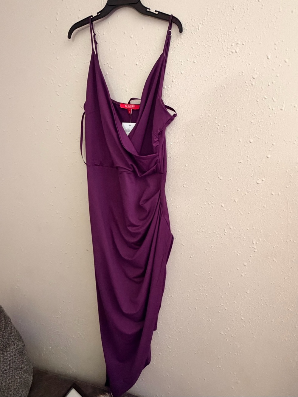 Guess One-Shoulder Draped Midi Dress in Deep Purple